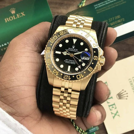 RX GMT Master Full Gold Black Dial Automatic Mens Watch