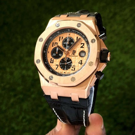 AM Piguet Royal Oak Offshore Chronograph’s Black Leather Strap Mens Watch