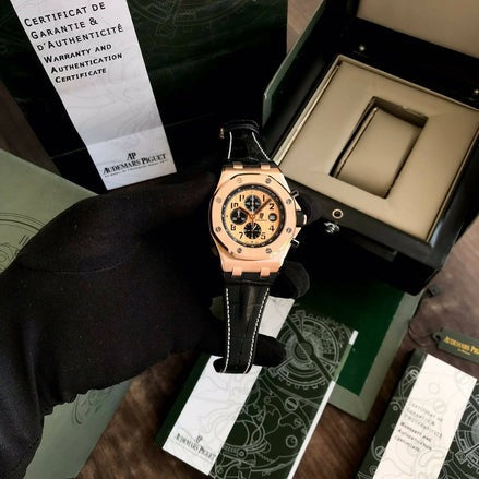 AM Piguet Royal Oak Offshore Chronograph’s Black Leather Strap Mens Watch