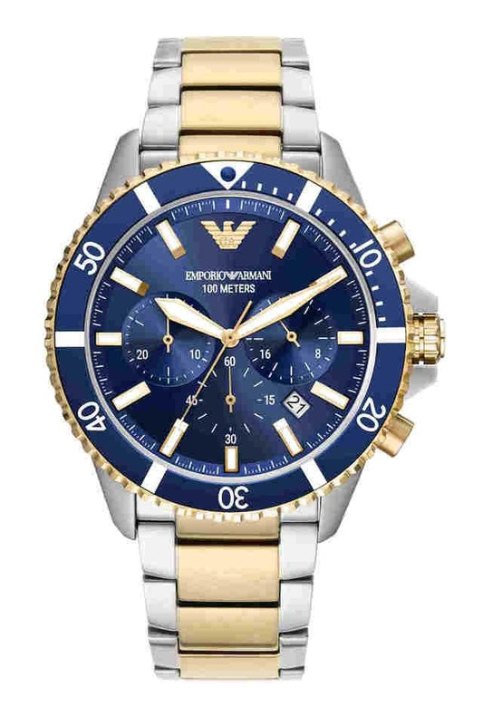 EA Mens Blue Dial Stainless Steel Chronograph Watch - AR11362