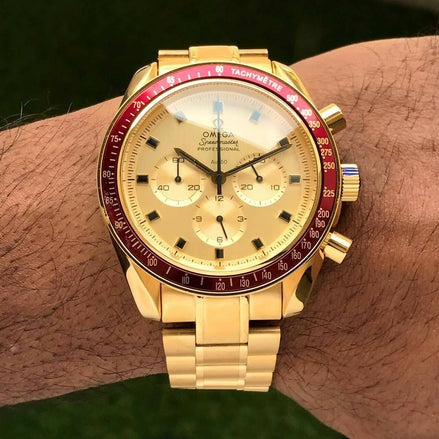 OM Speedmaster 50th Anniversary Apollo Gold Tone Mens Watch
