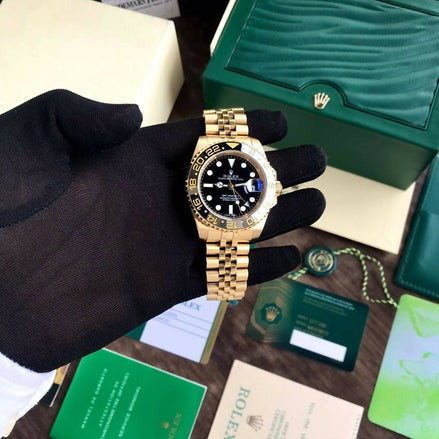 RX GMT Master Full Gold Black Dial Automatic Mens Watch